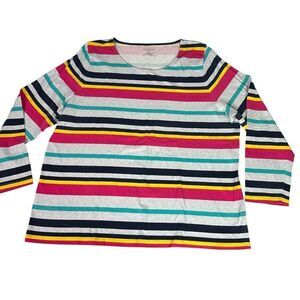 Talbots Womens 2X Striped Round Neck Cotton Top